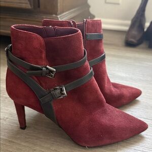 Michael Kors Maroon Ankle Boots with Black Straps